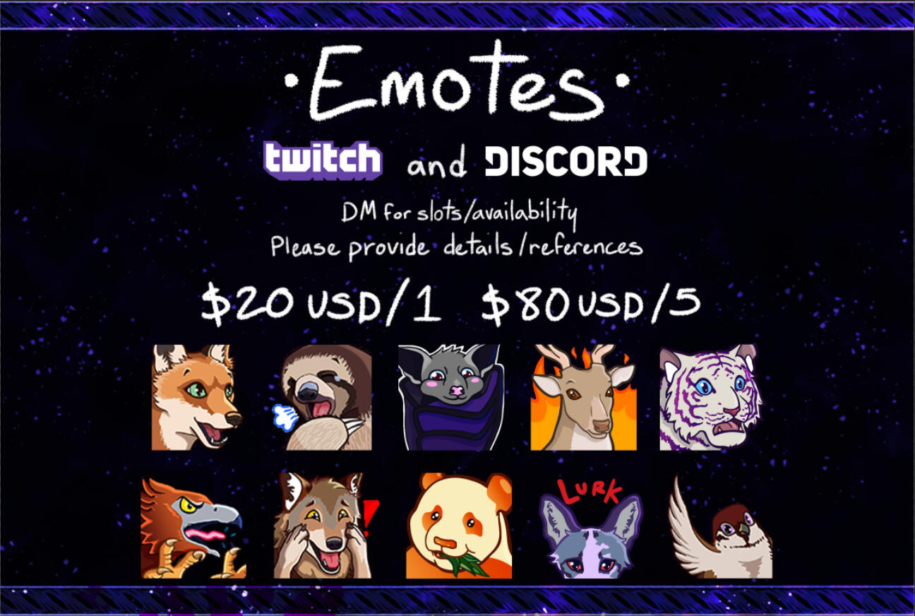 A slide of the prices for my emotes. DM @AkumaAsylum on Twitter for text.